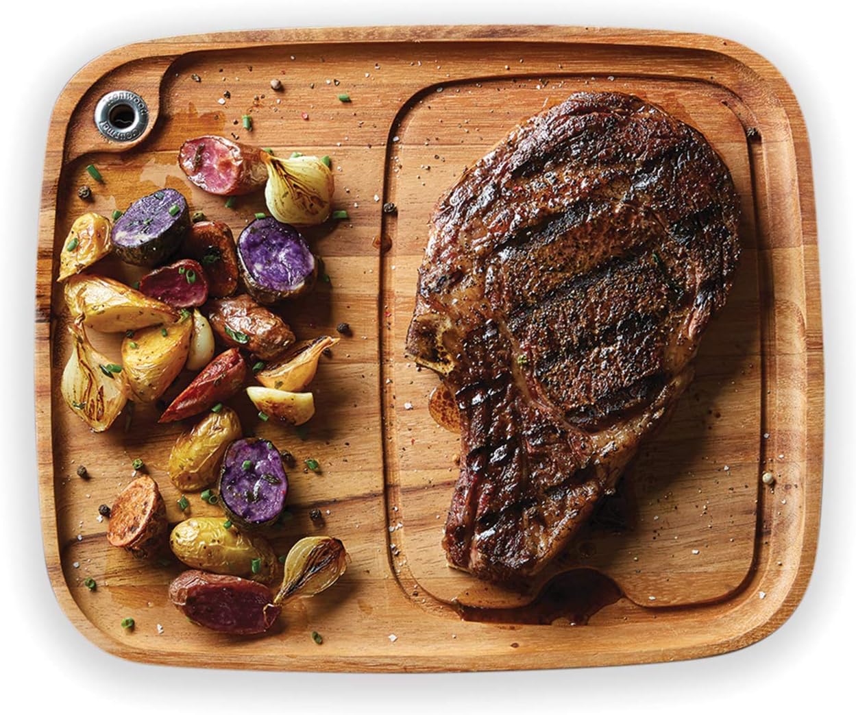 Ironwood Gourmet Fort Worth Steak Plate with Juice Channel, Acacia Wood 13 x 11 x 0.75 -inches, Brown