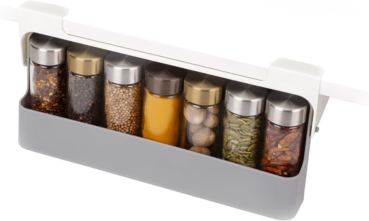 Joseph Joseph Spice Rack Organizer - Under-Shelf Kitchen Cabinet Storage Solution for Spices, Grey